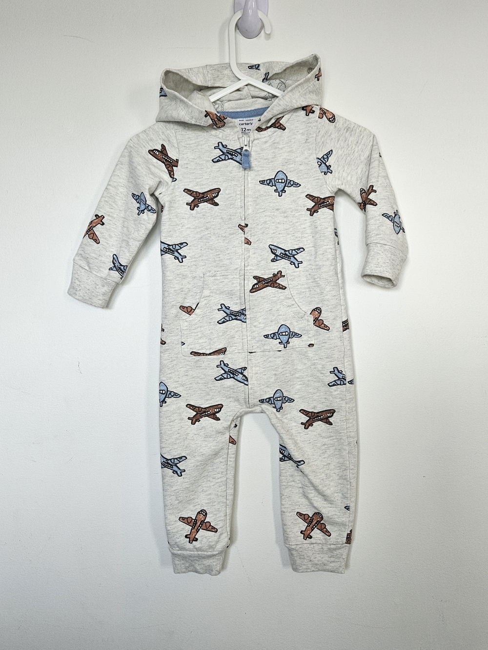 Carter's Baby Boy Airplane Hooded Jumpsuit One-Piece Romper 12M 5/20$